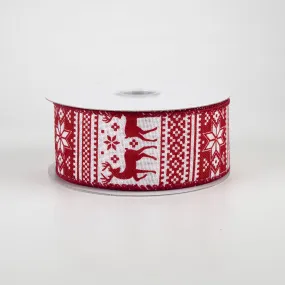 1.5" Lodge Sweater Print Ribbon: Red & White (10 Yards)