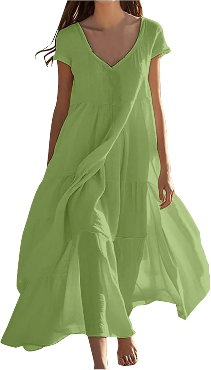 Boho Dresses for Women 2025 V Neck Cotton Linen Maxi Dress Oversized Flowy Summer Dress Beach Vacation Casual Dresses