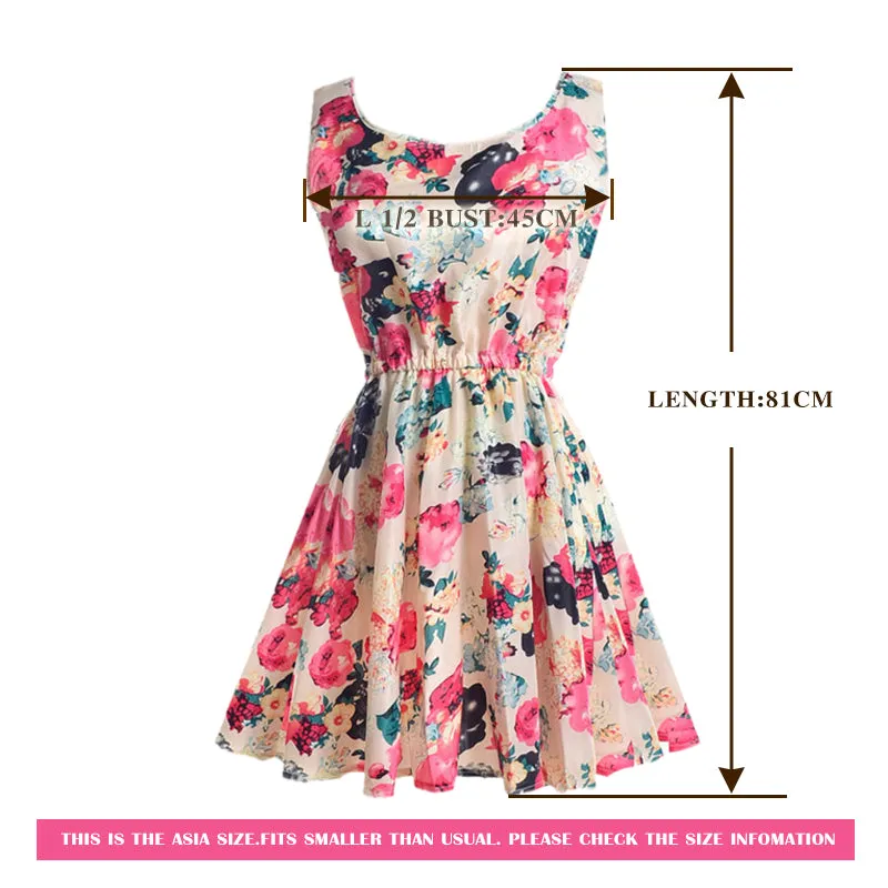 Boho Sleeveless O-Neck Florals Print Pleated Party Dress
