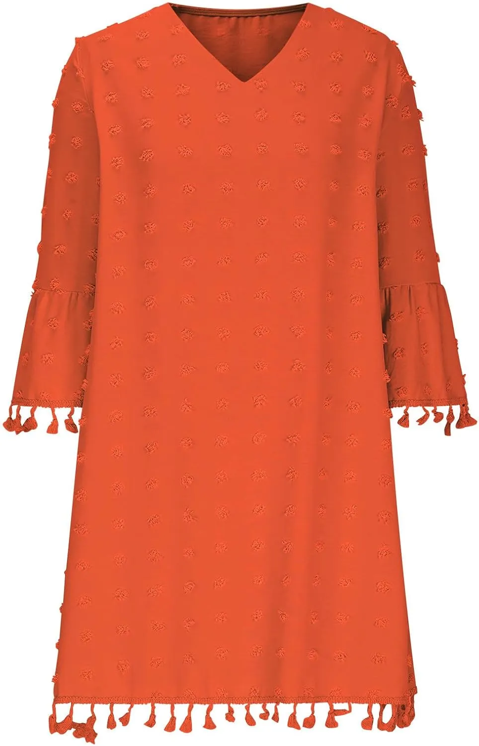 Borniu Women's 2025 Summer Tassels Dress Swiss Polka Dot V-Neck Bell Sleeve Shift Dress Casual Loose Flowy Mini Dresses