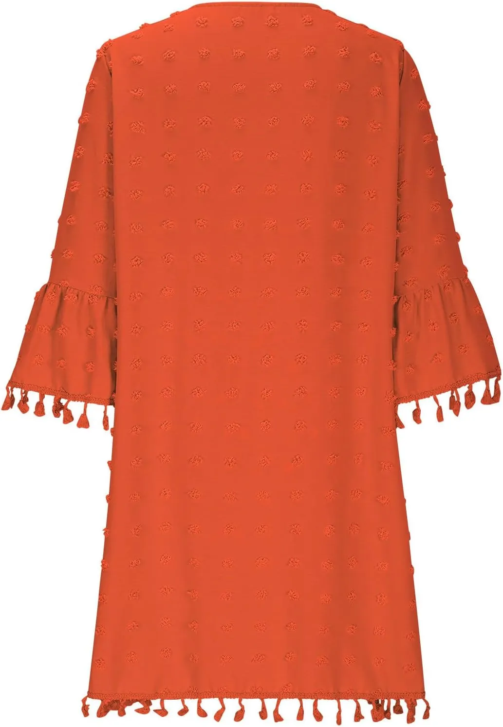 Borniu Women's 2025 Summer Tassels Dress Swiss Polka Dot V-Neck Bell Sleeve Shift Dress Casual Loose Flowy Mini Dresses
