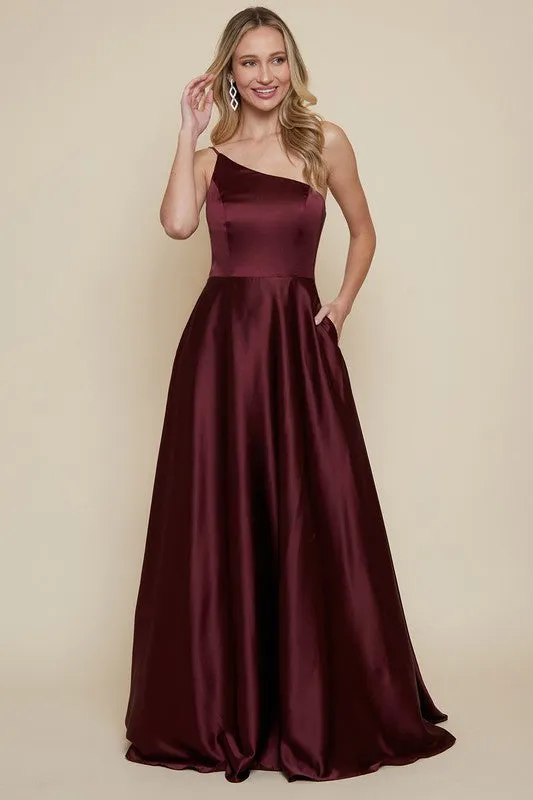 Burgundy Ladies One Shoulder Maxi Dress