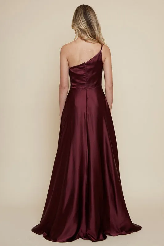 Burgundy Ladies One Shoulder Maxi Dress