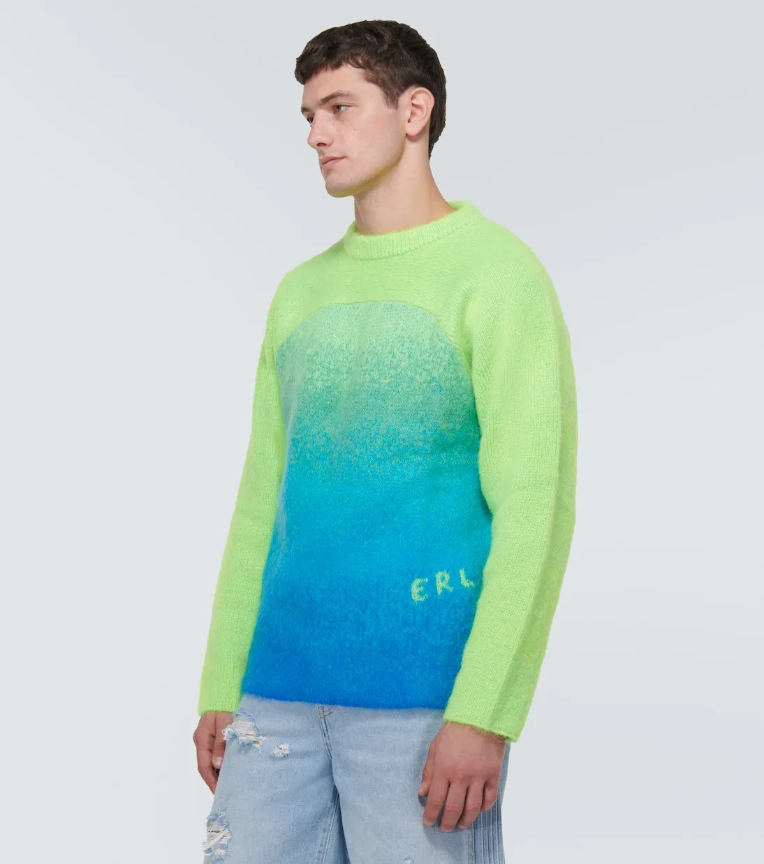 Erl Rainbow Knit Mohair Blend Sweater, Green