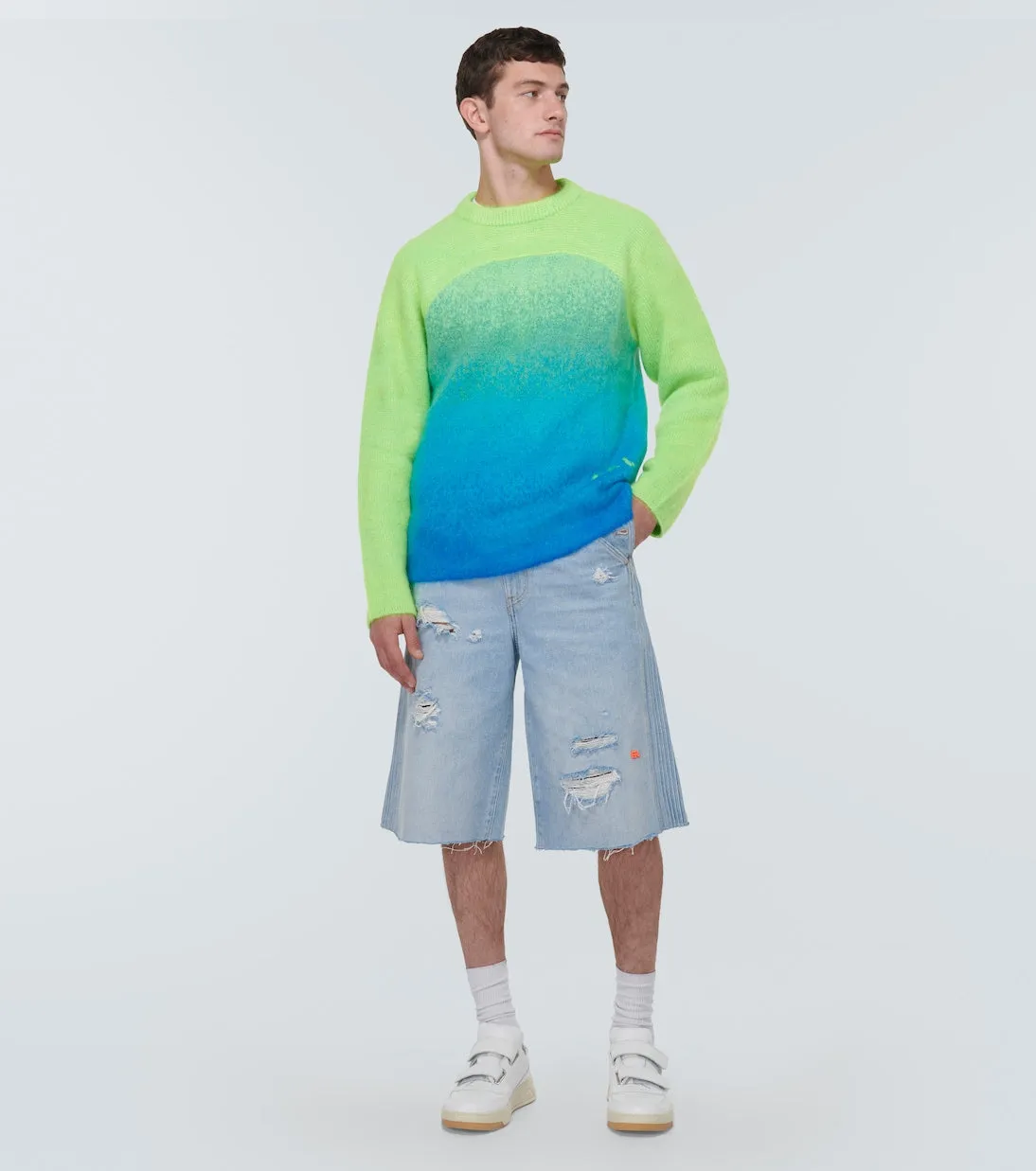Erl Rainbow Knit Mohair Blend Sweater, Green