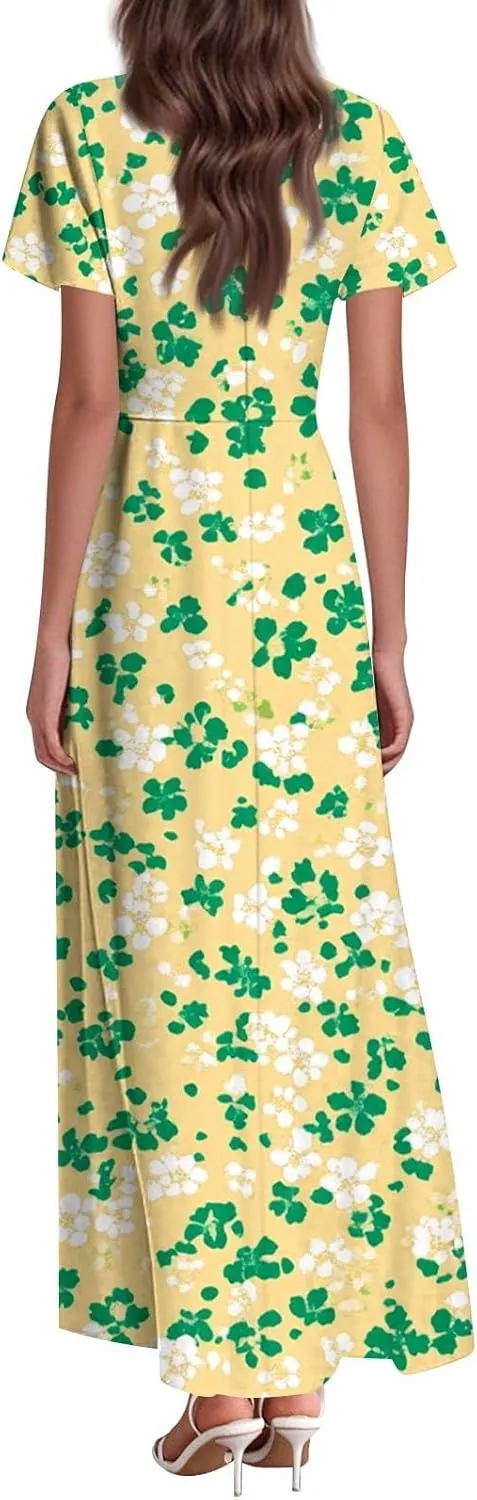Floral Maxi Dresses for Women 2025 Summer Elegant Flutter Sleeve Long Flowy Trendy V Neck Garden Party Dress