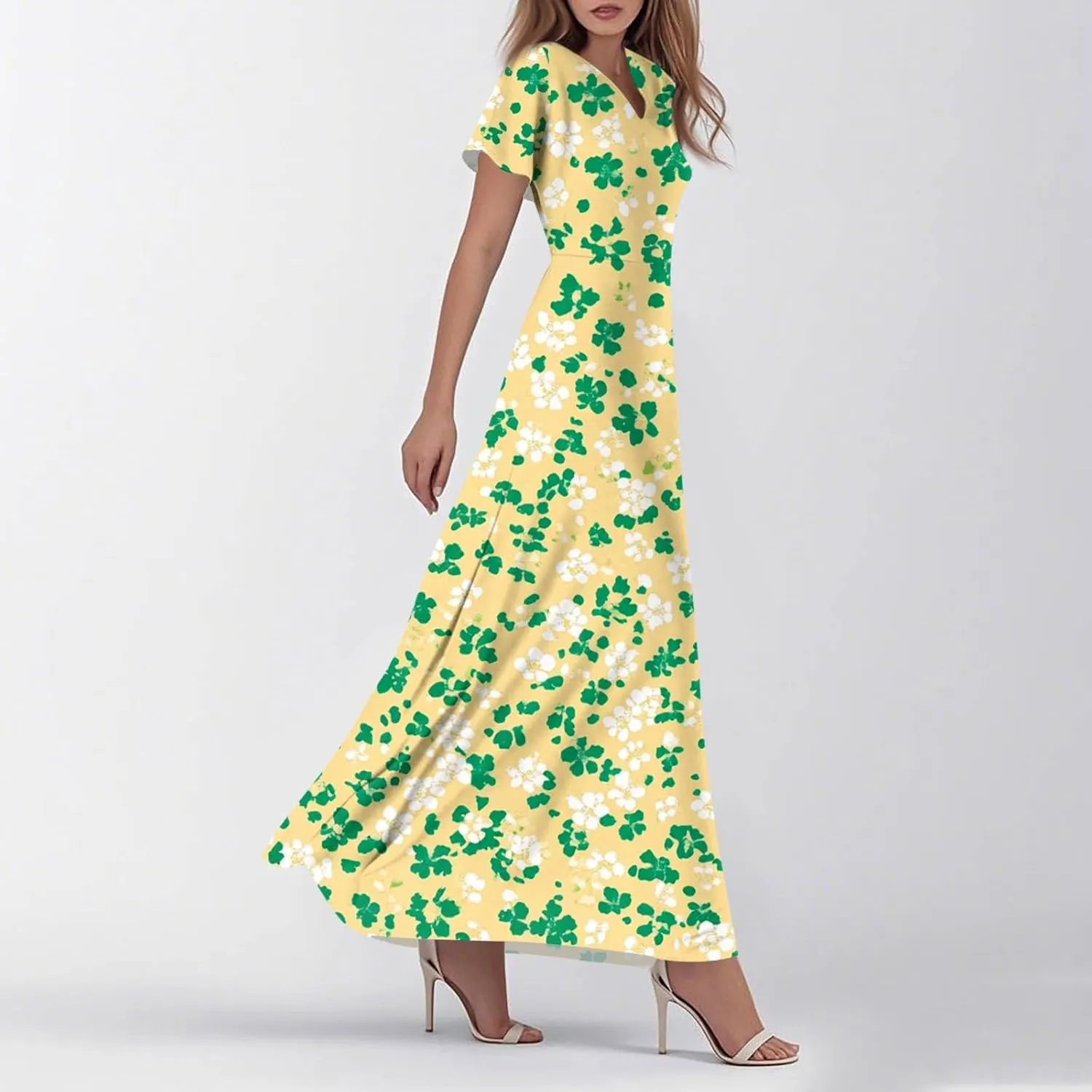 Floral Maxi Dresses for Women 2025 Summer Elegant Flutter Sleeve Long Flowy Trendy V Neck Garden Party Dress