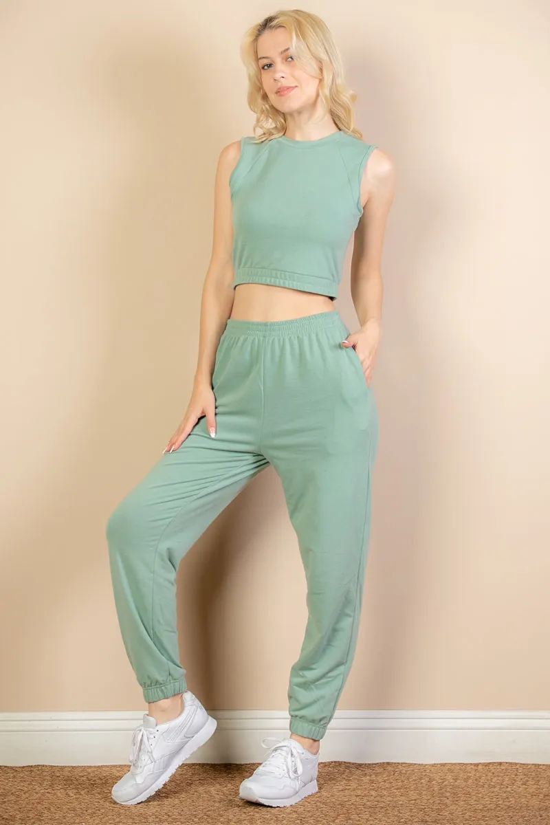 French Terry Elastic Waist Tank Top & Joggers Set (CAPELLA)