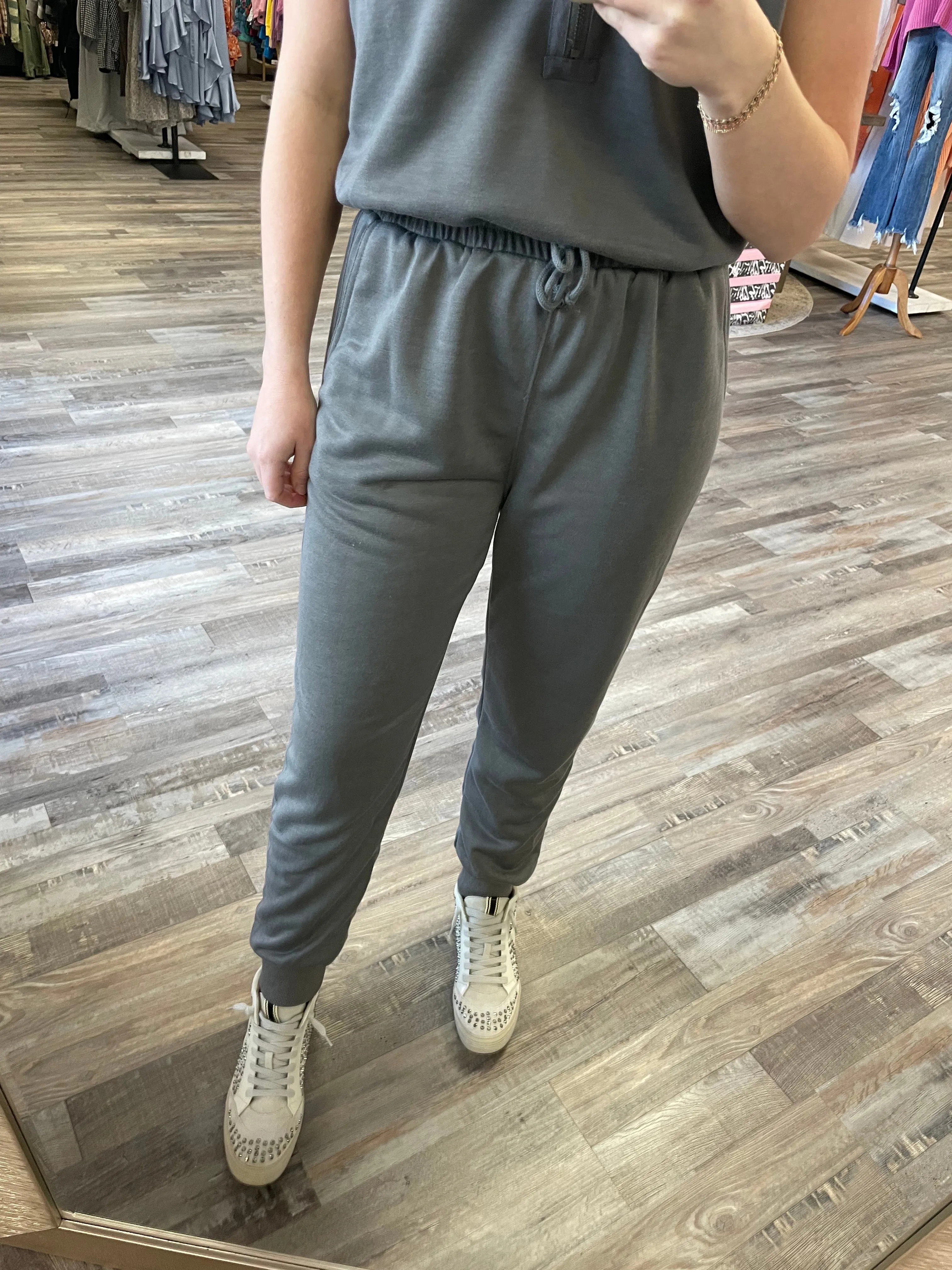 French Terry Hooded Jumpsuit - Charcoal