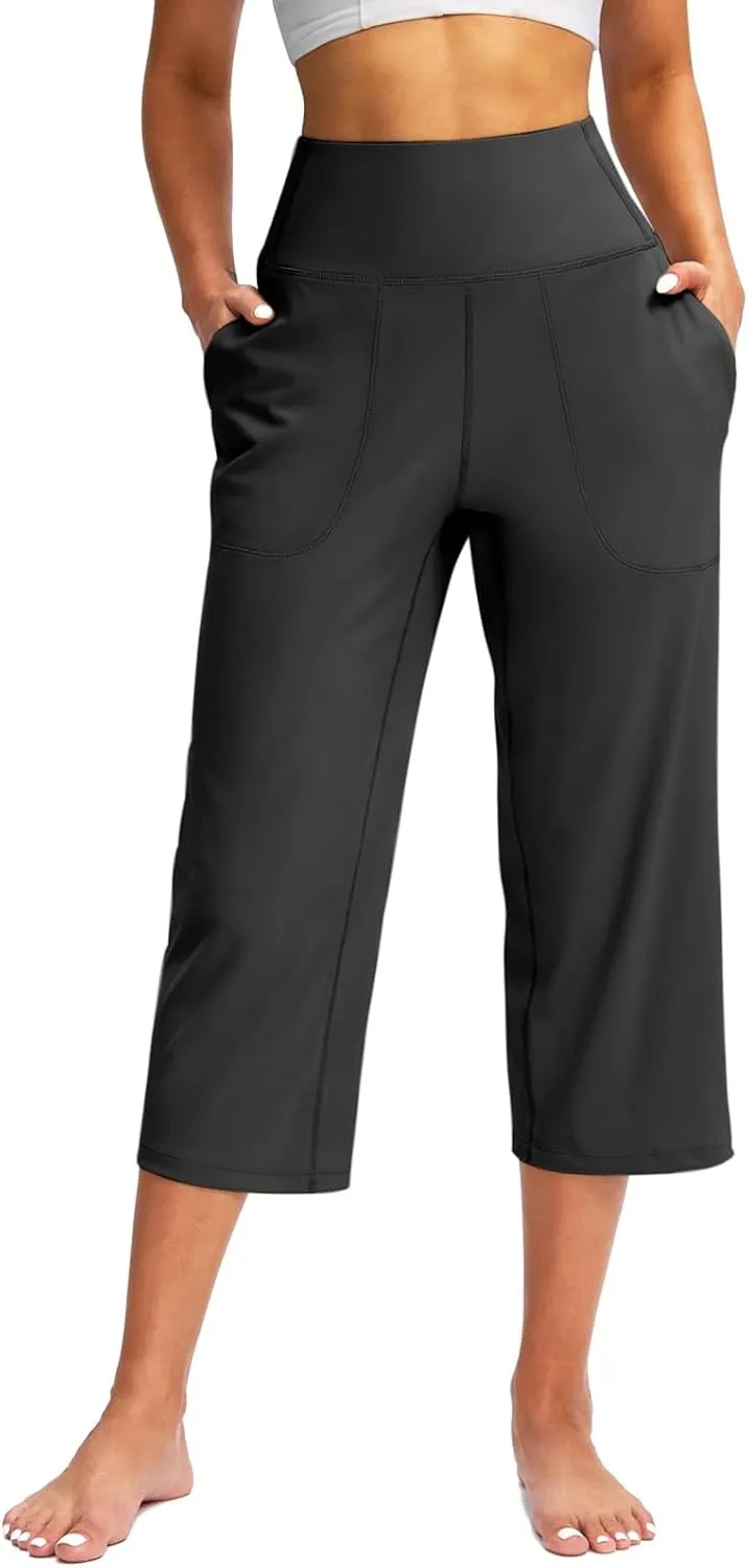 LCMTWX Women Pants with Pockets for Women Casual Stretch High Waisted Yoga Leggings Comfy Wide Leg Pants Plus Size Leggings