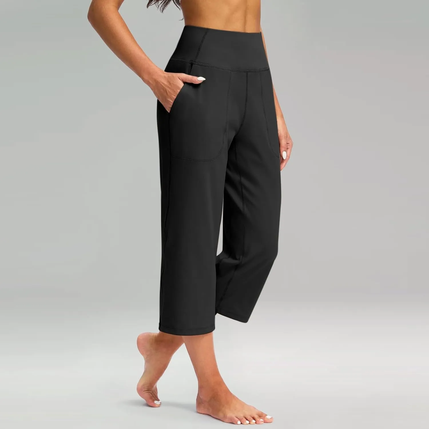 LCMTWX Women Pants with Pockets for Women Casual Stretch High Waisted Yoga Leggings Comfy Wide Leg Pants Plus Size Leggings