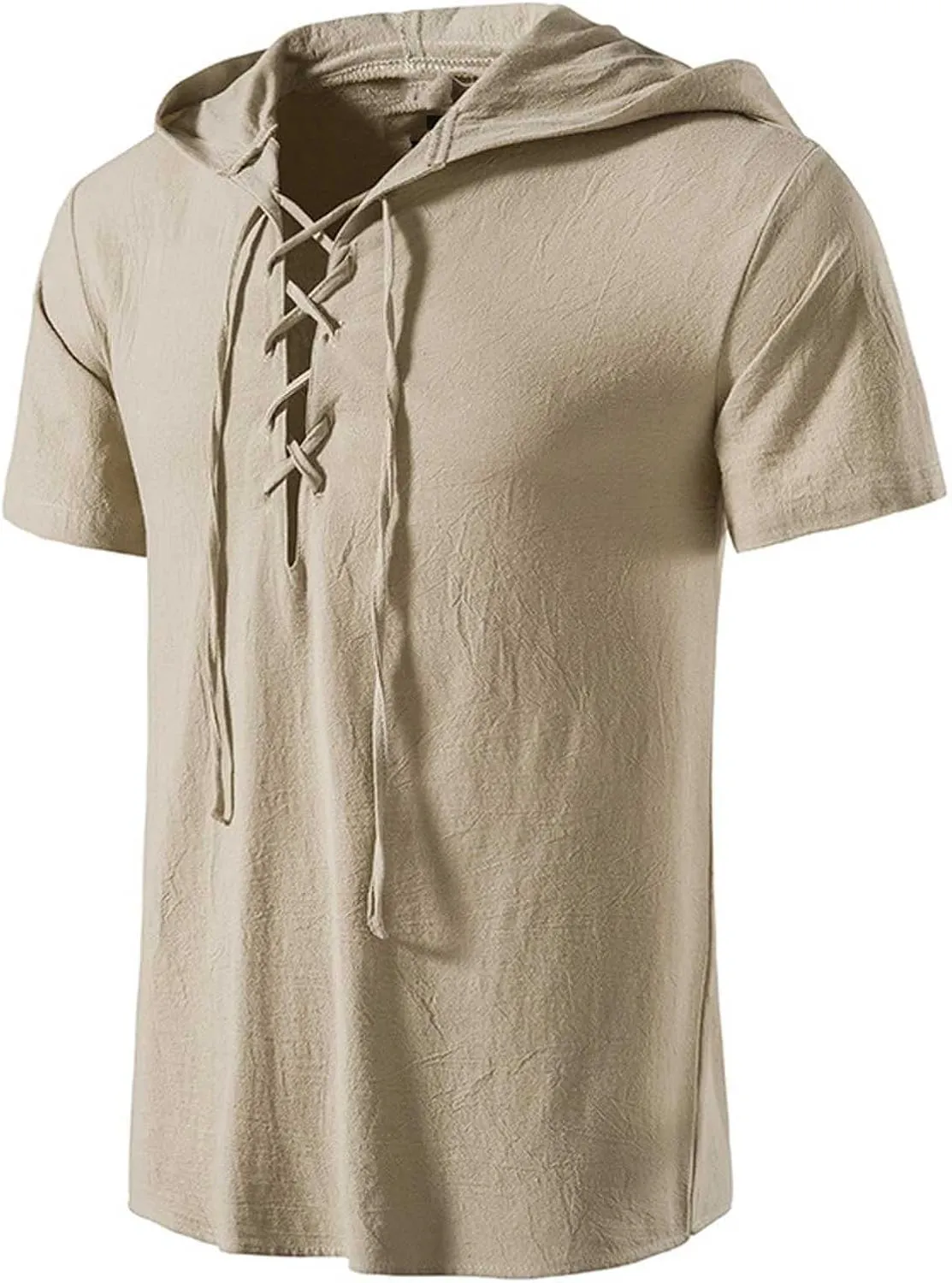 Linen Cotton Shirt for Men 2025 Tie Up Hoodie Tie Up Tee Short Sleeve Tops Summer Vacation Fashion Shirts Tops