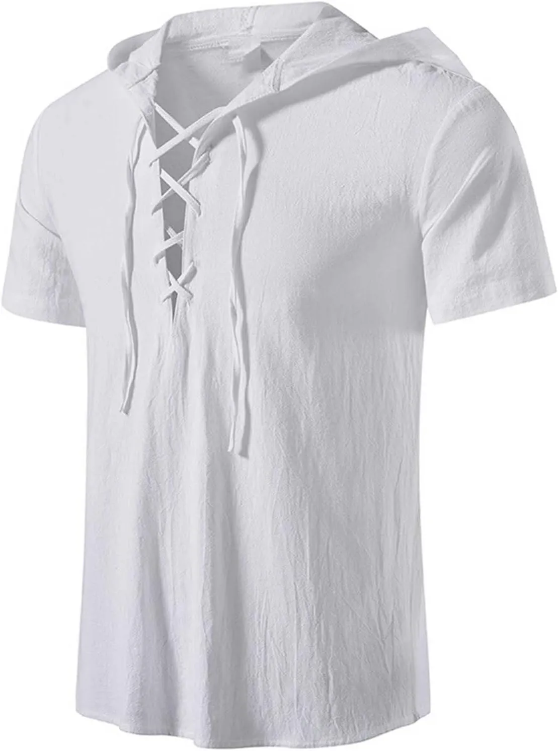 Linen Cotton Shirt for Men 2025 Tie Up Hoodie Tie Up Tee Short Sleeve Tops Summer Vacation Fashion Shirts Tops