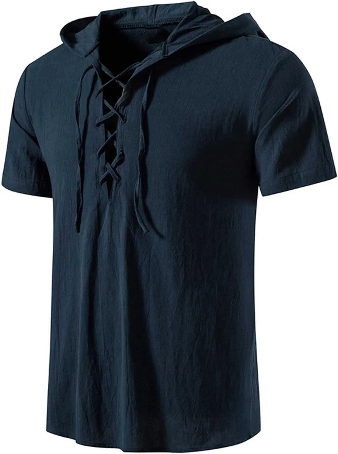 Linen Cotton Shirt for Men 2025 Tie Up Hoodie Tie Up Tee Short Sleeve Tops Summer Vacation Fashion Shirts Tops