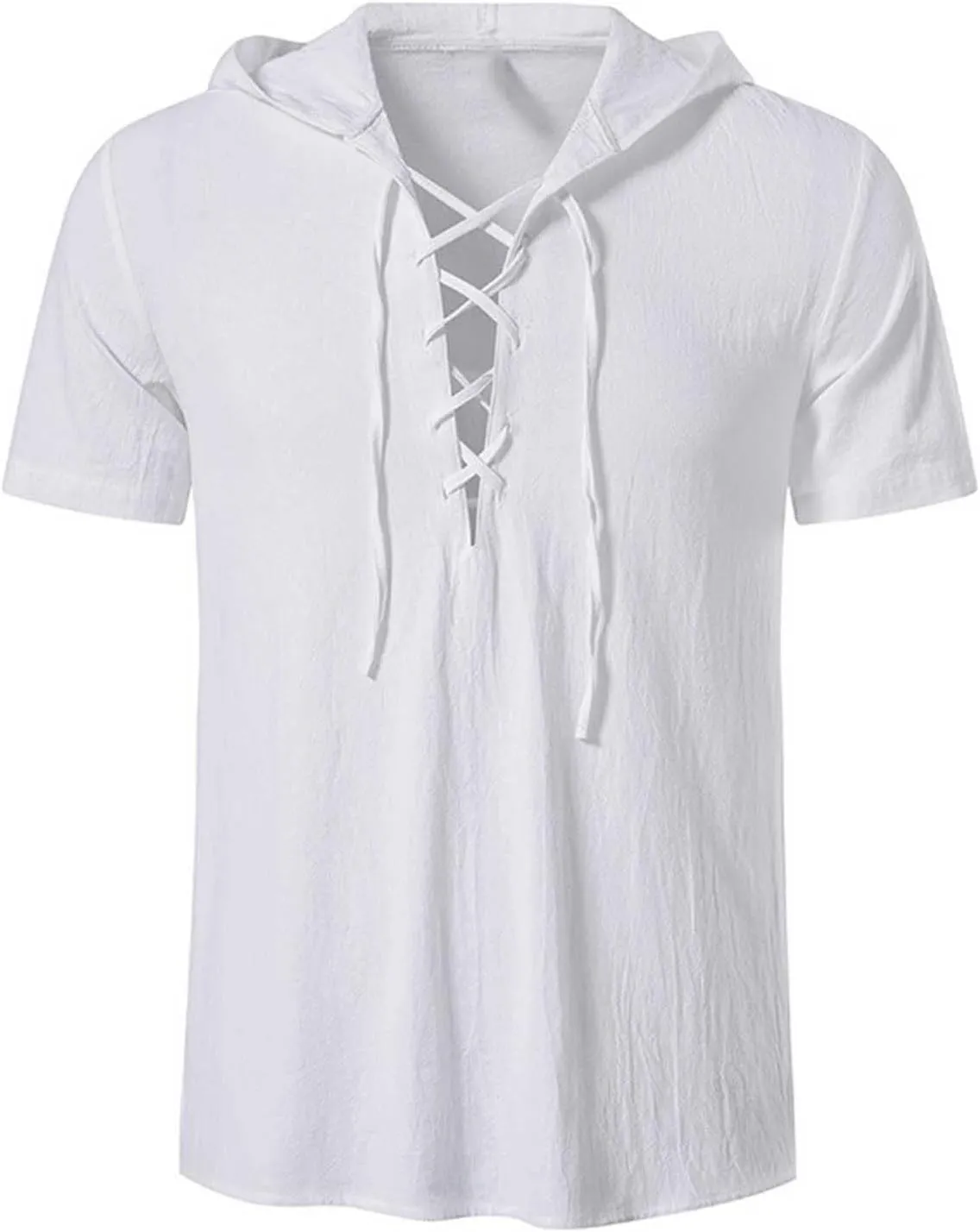 Linen Cotton Shirt for Men 2025 Tie Up Hoodie Tie Up Tee Short Sleeve Tops Summer Vacation Fashion Shirts Tops