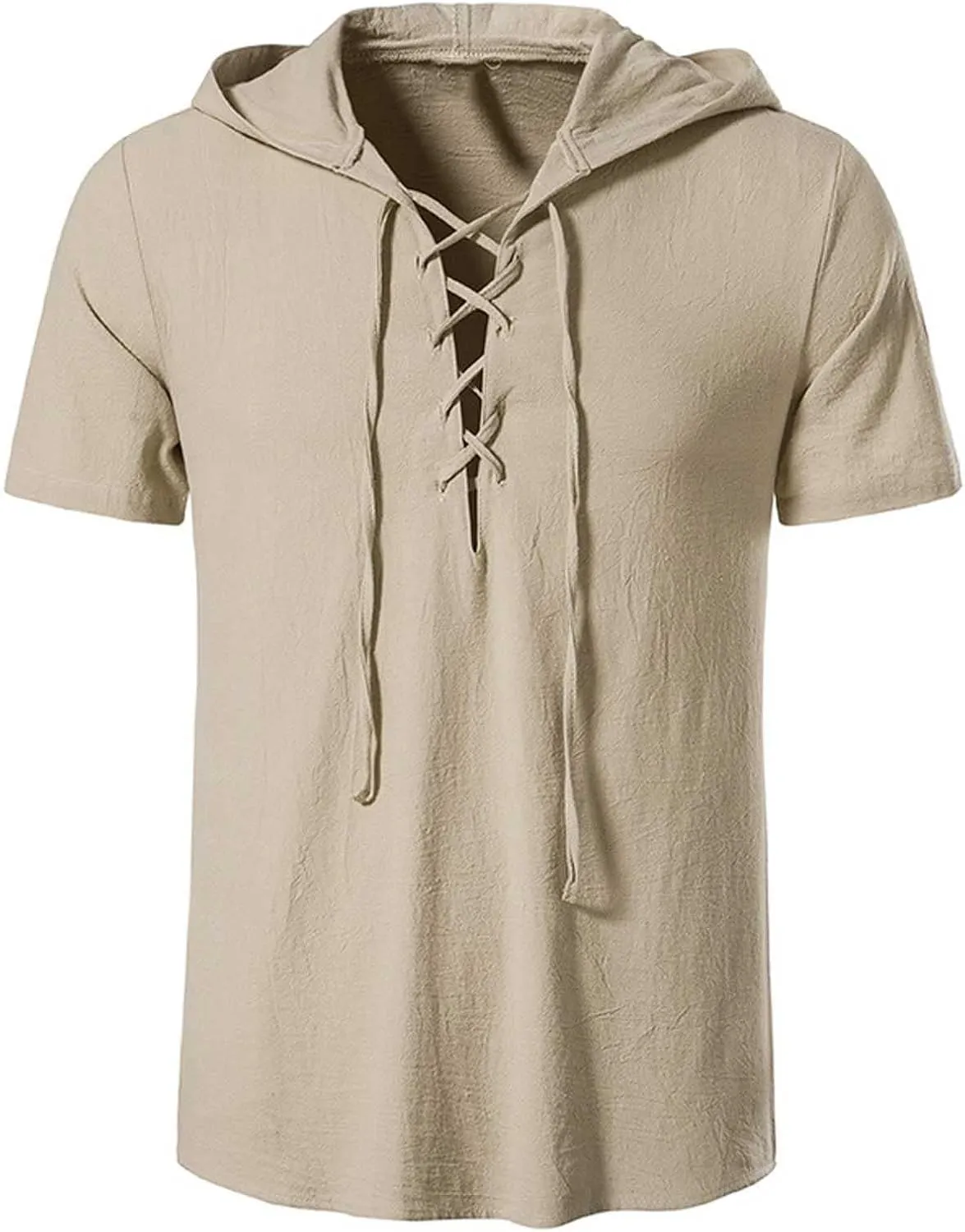 Linen Cotton Shirt for Men 2025 Tie Up Hoodie Tie Up Tee Short Sleeve Tops Summer Vacation Fashion Shirts Tops