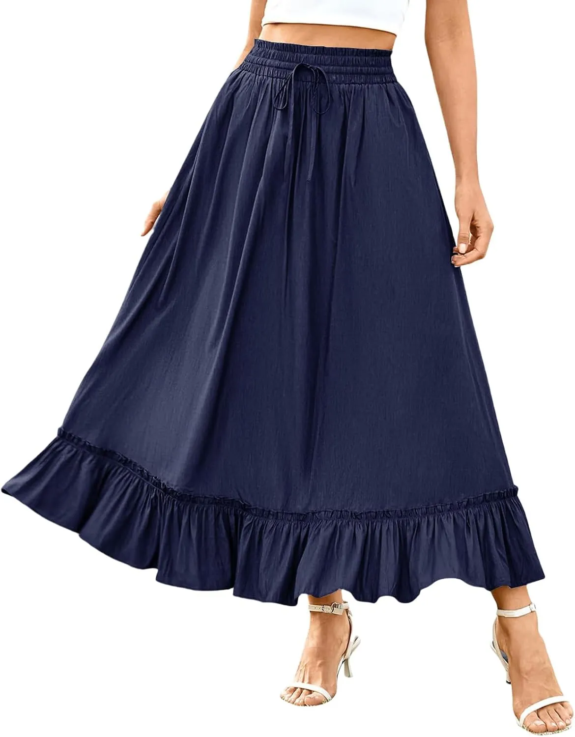 Maxi Skirts for Women 2025 Boho Tiered Elastic High Waisted Skirt Trendy Summer Pleated A-Line Flowy Skirts