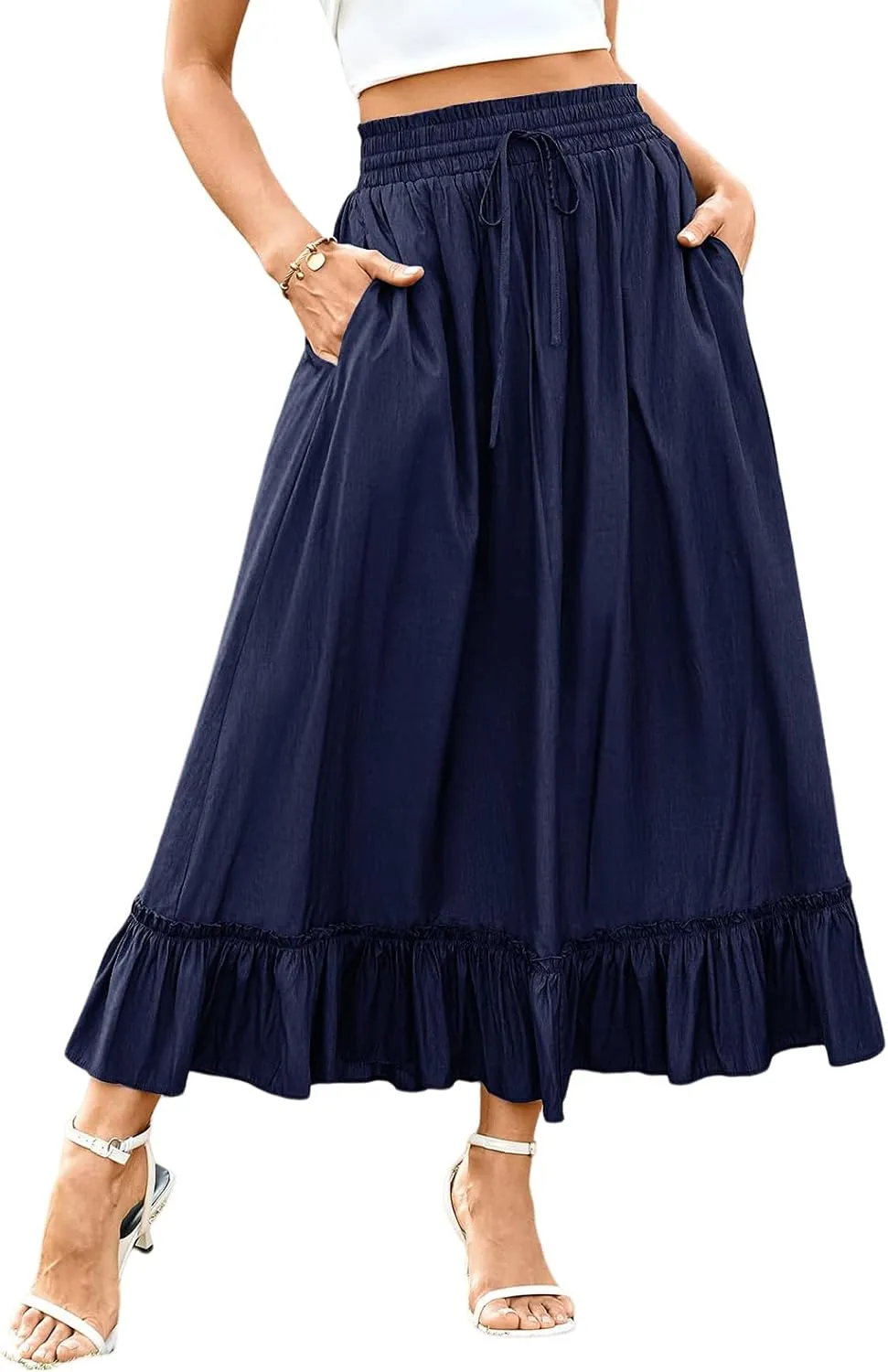 Maxi Skirts for Women 2025 Boho Tiered Elastic High Waisted Skirt Trendy Summer Pleated A-Line Flowy Skirts