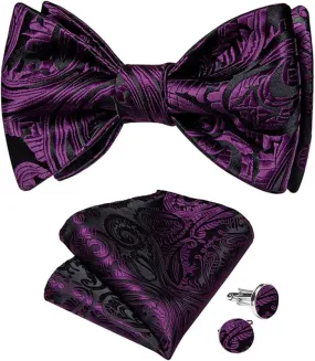 Men's Bow Tie Self Tie Silk Bowties Fashion Wedding Party Paisley Bowknot Tie Set Hanky Cufflink