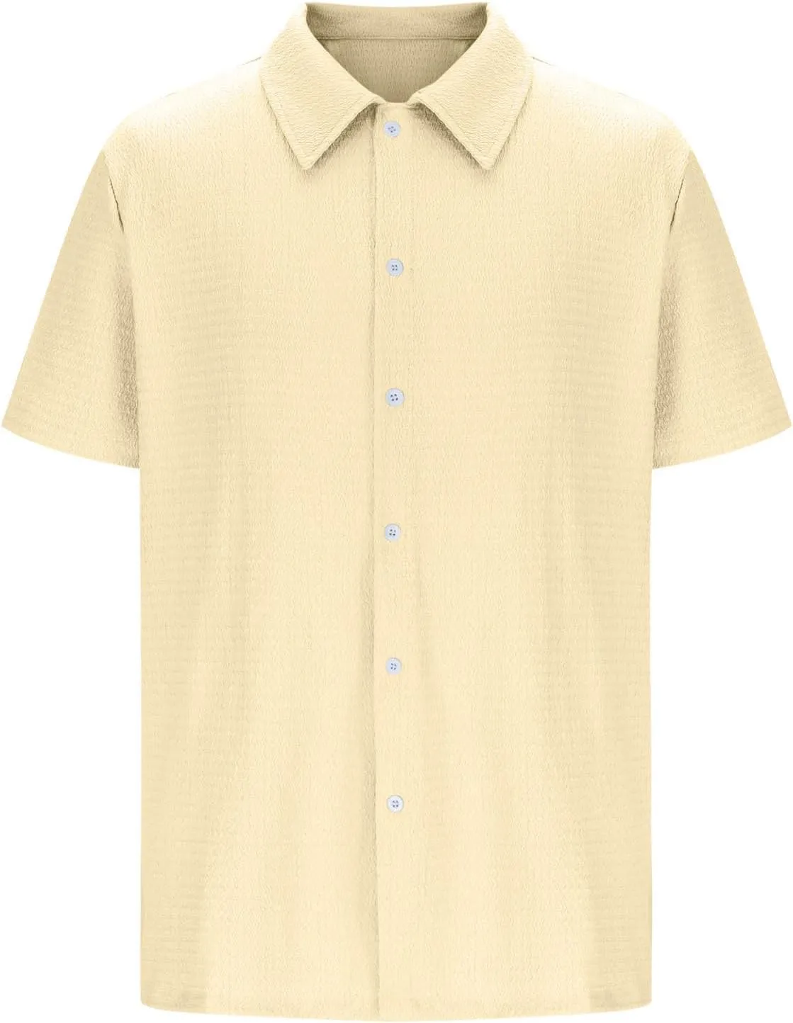 Men's Button Down Short Sleeve Shirts Dressy Casual Lapel Collar Textured Top Summer Beach Vacation Wedding Shirts