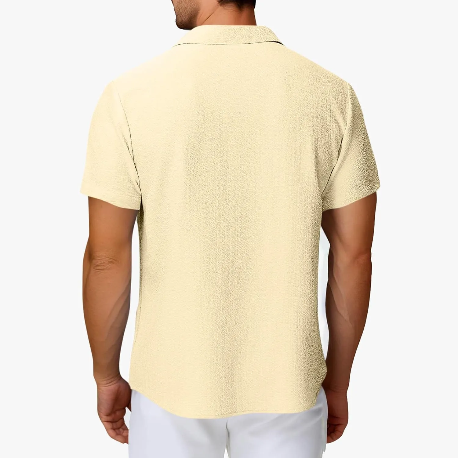 Men's Button Down Short Sleeve Shirts Dressy Casual Lapel Collar Textured Top Summer Beach Vacation Wedding Shirts