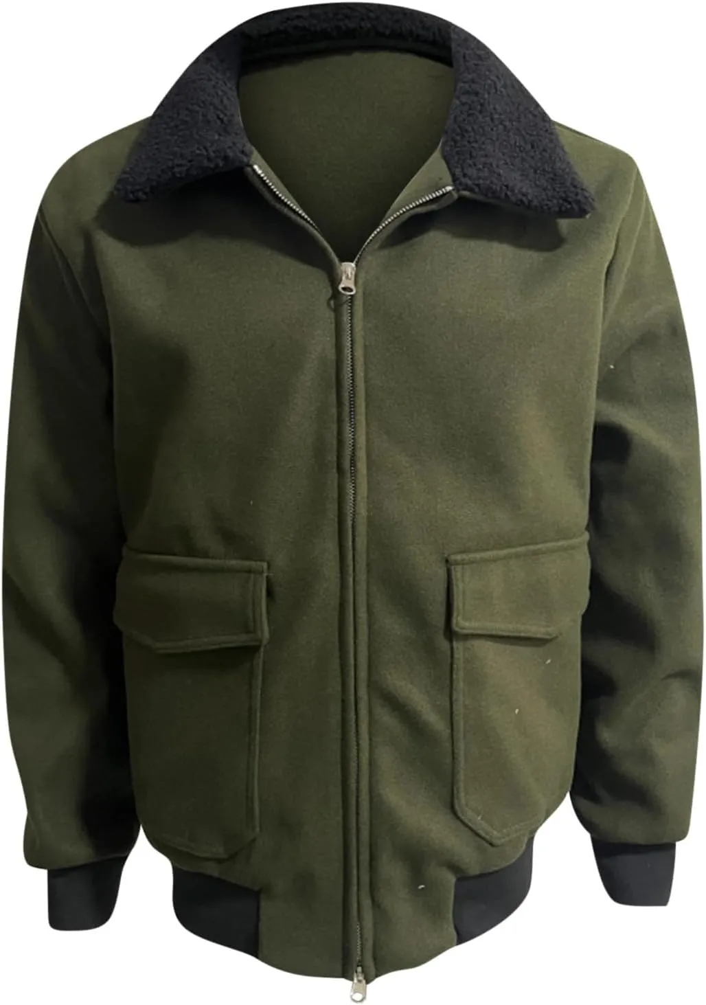 Men's Shearling Sherpa Lined Trucker Bomber Jacket Outwear Full Zip Up Warm Winter Jacket Coats with Faux Fur Collar