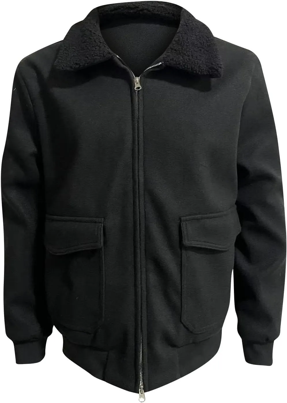Men's Shearling Sherpa Lined Trucker Bomber Jacket Outwear Full Zip Up Warm Winter Jacket Coats with Faux Fur Collar