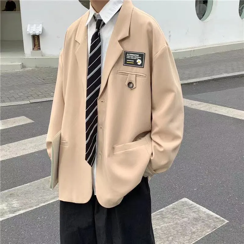 Men's Streetwear Suit Jackets Casual Fashion Single Western-style Clothes Blazers Khaki/black Color Coats Plus Size S-3XL
