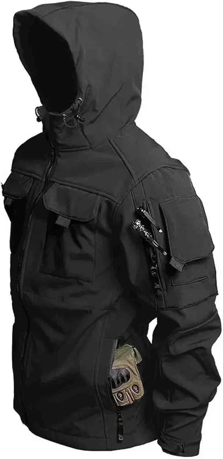 Men's Tactical Jacket Concealed Hooded Softshell Coats Fleece Lined Winter Windproof Warm Military Hiking Jackets