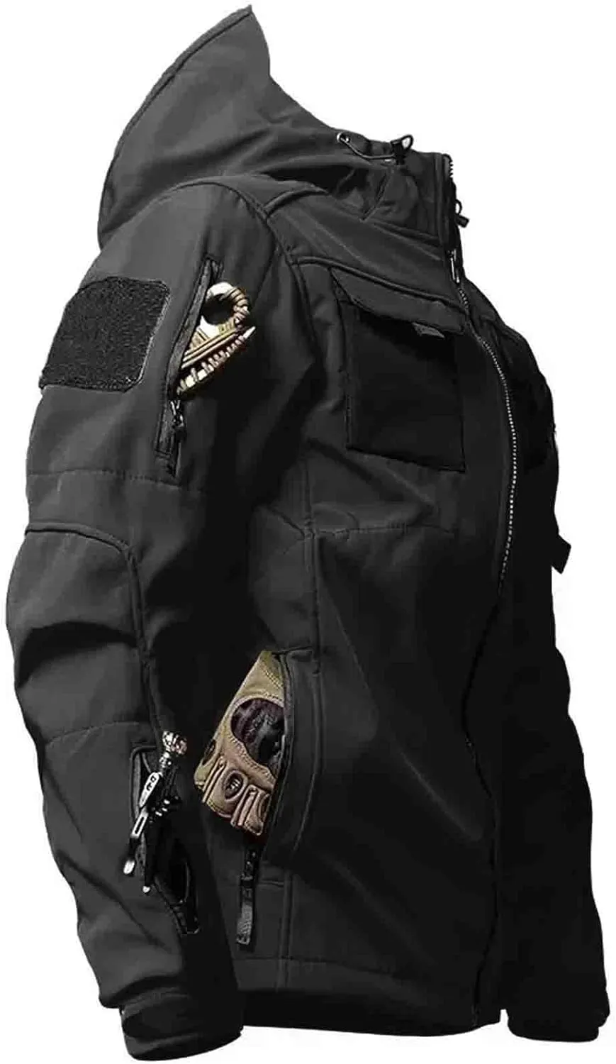 Men's Tactical Jacket Concealed Hooded Softshell Coats Fleece Lined Winter Windproof Warm Military Hiking Jackets