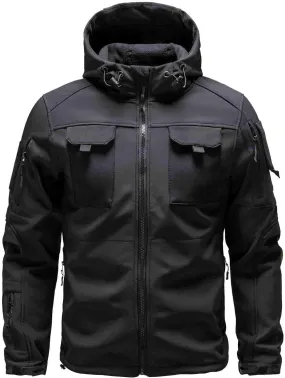 Men's Tactical Jacket Concealed Hooded Softshell Coats Fleece Lined Winter Windproof Warm Military Hiking Jackets