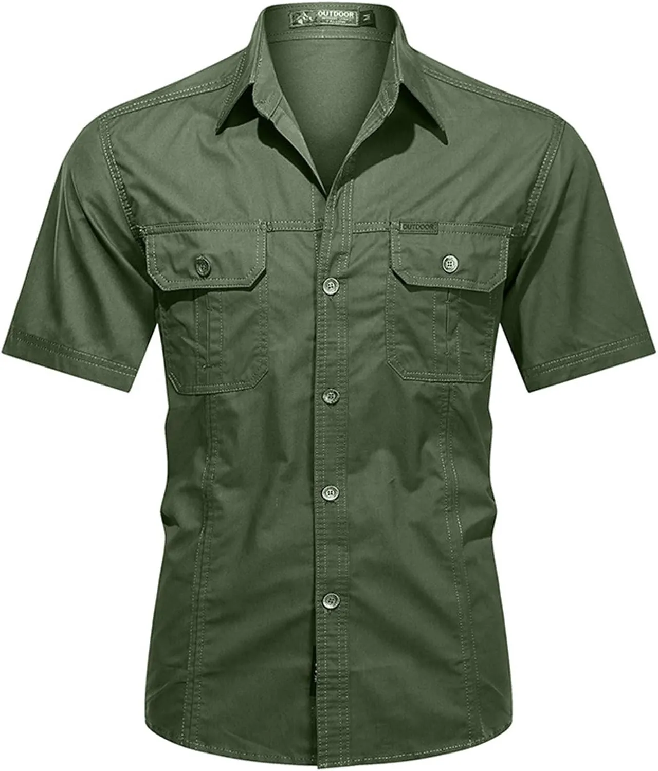 Miyaomn Tactical Cargo T-Shirts for Men Cotton Short Sleeve Button Down Ripstop Work Tops Slim Fit Hiking Travel Safari Shirt