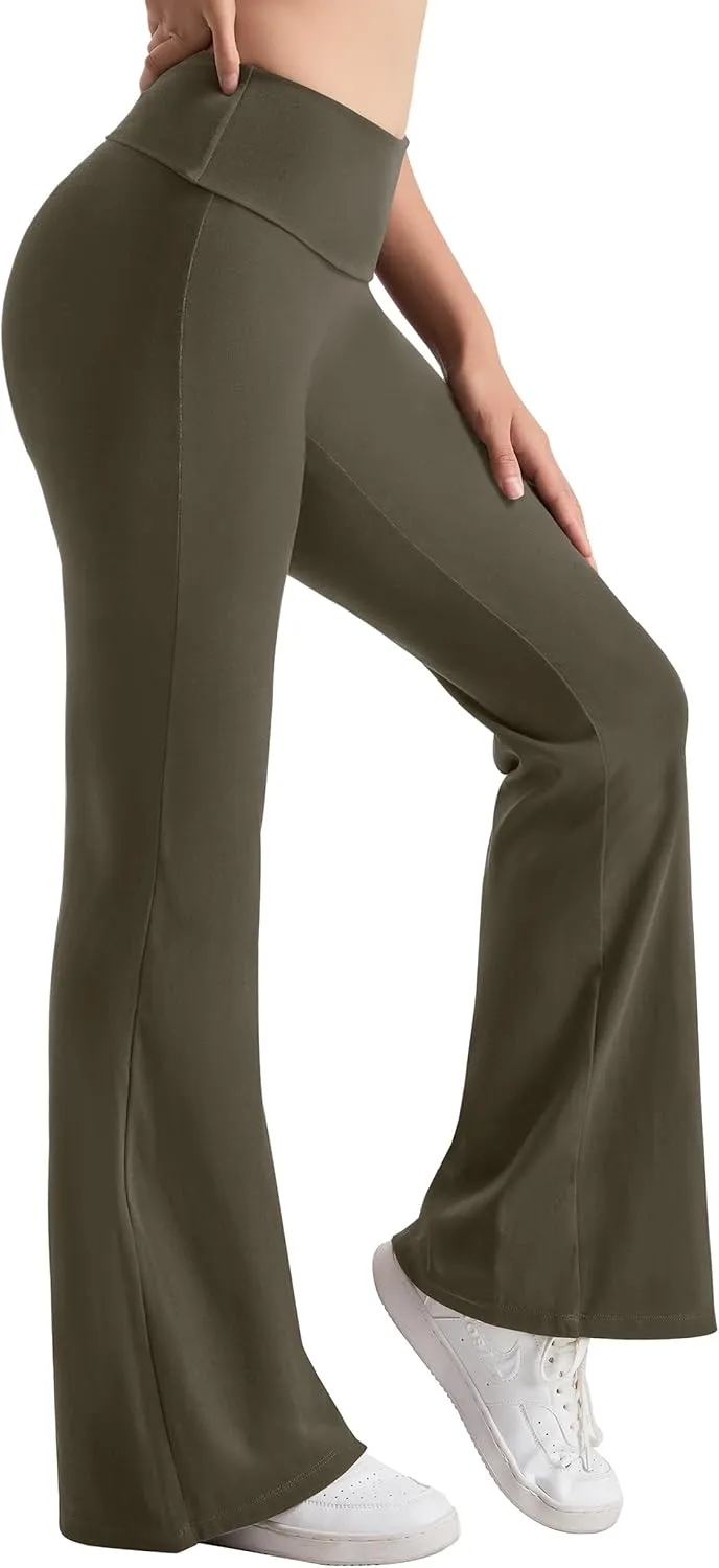 MOOSLOVER Women Flare Leggings Fold Over Bootcut Yoga Pants Casual Y2K Lounge Pants Comfy Cotton Leggings