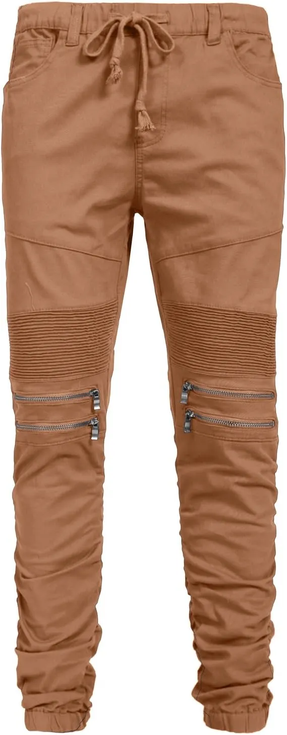 NE PEOPLE Men’s Jogger Pants – Casual Moto Biker Zipper Slim Fit French Terry Fleece Tapered Leg Elastic Waist (XS-5XL)