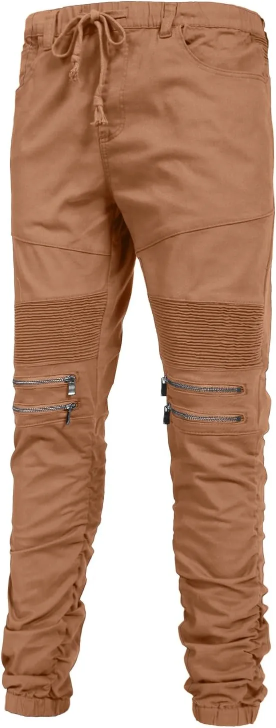 NE PEOPLE Men’s Jogger Pants – Casual Moto Biker Zipper Slim Fit French Terry Fleece Tapered Leg Elastic Waist (XS-5XL)