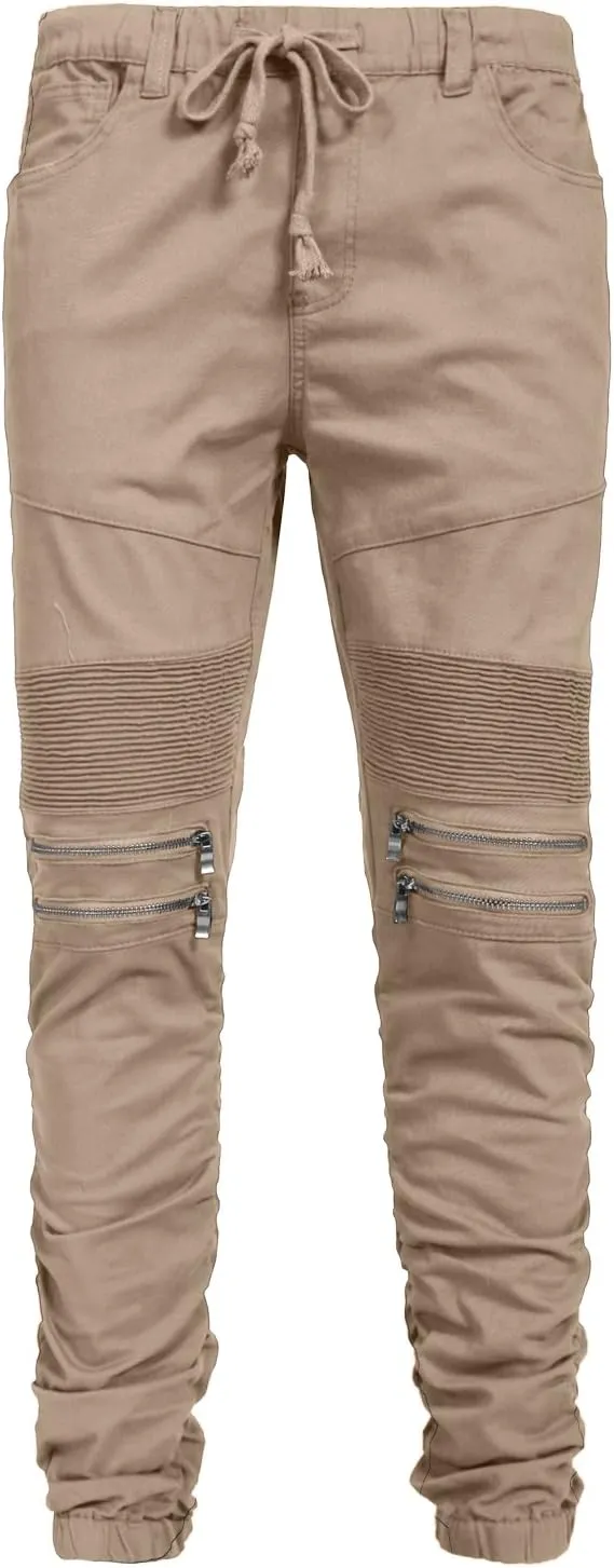 NE PEOPLE Men’s Jogger Pants – Casual Moto Biker Zipper Slim Fit French Terry Fleece Tapered Leg Elastic Waist (XS-5XL)