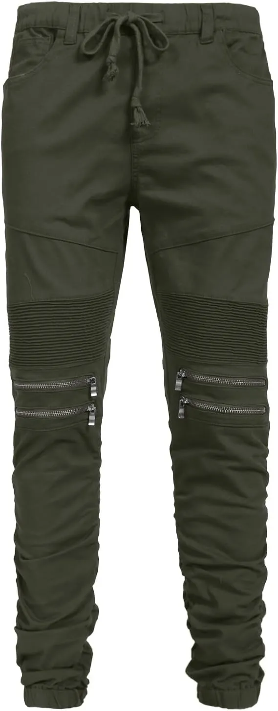 NE PEOPLE Men’s Jogger Pants – Casual Moto Biker Zipper Slim Fit French Terry Fleece Tapered Leg Elastic Waist (XS-5XL)