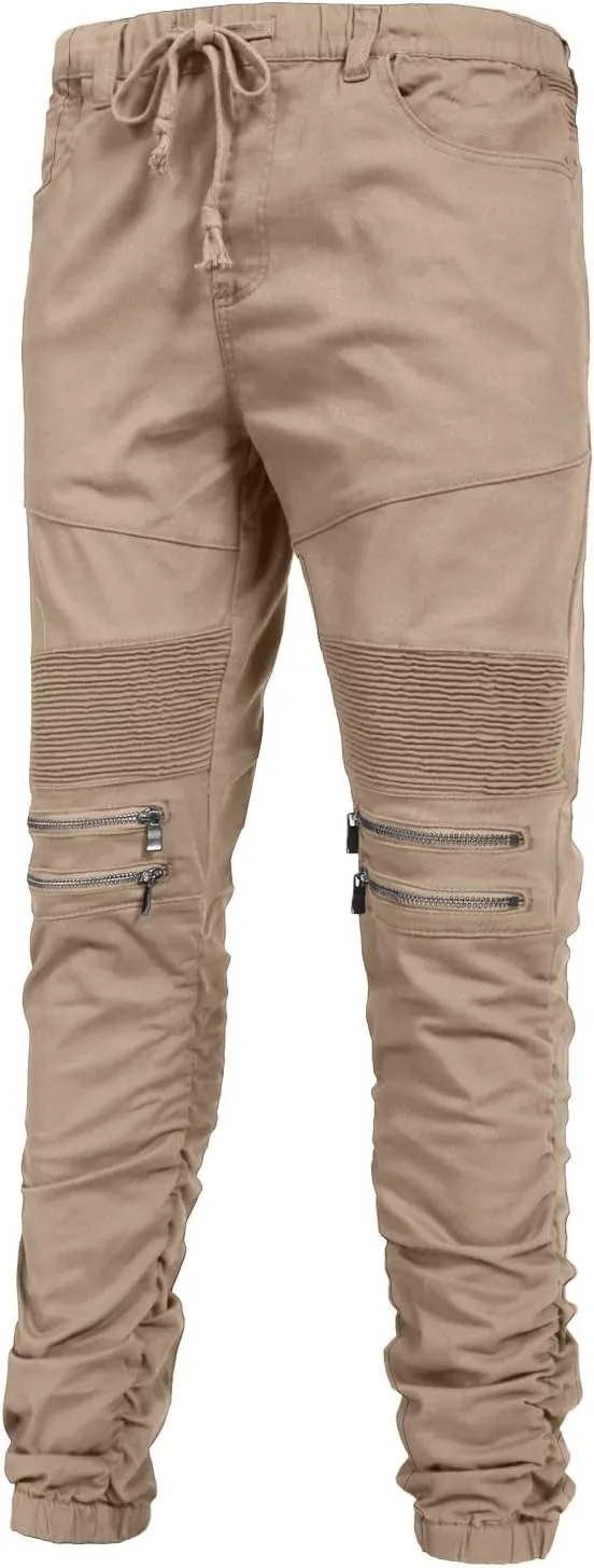 NE PEOPLE Men’s Jogger Pants – Casual Moto Biker Zipper Slim Fit French Terry Fleece Tapered Leg Elastic Waist (XS-5XL)