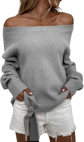 Off The Shoulder Sweater for Women Fall Long Sleeve Top 2024 Outfits Loose Knitted Winter Pullover Sweaters Plus Size