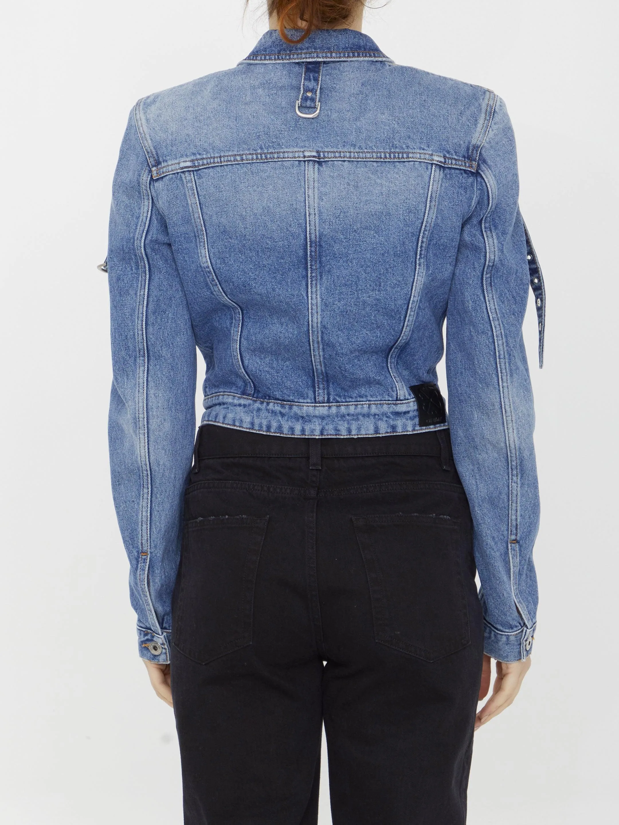 Off White Cargo Crop Denim Jacket