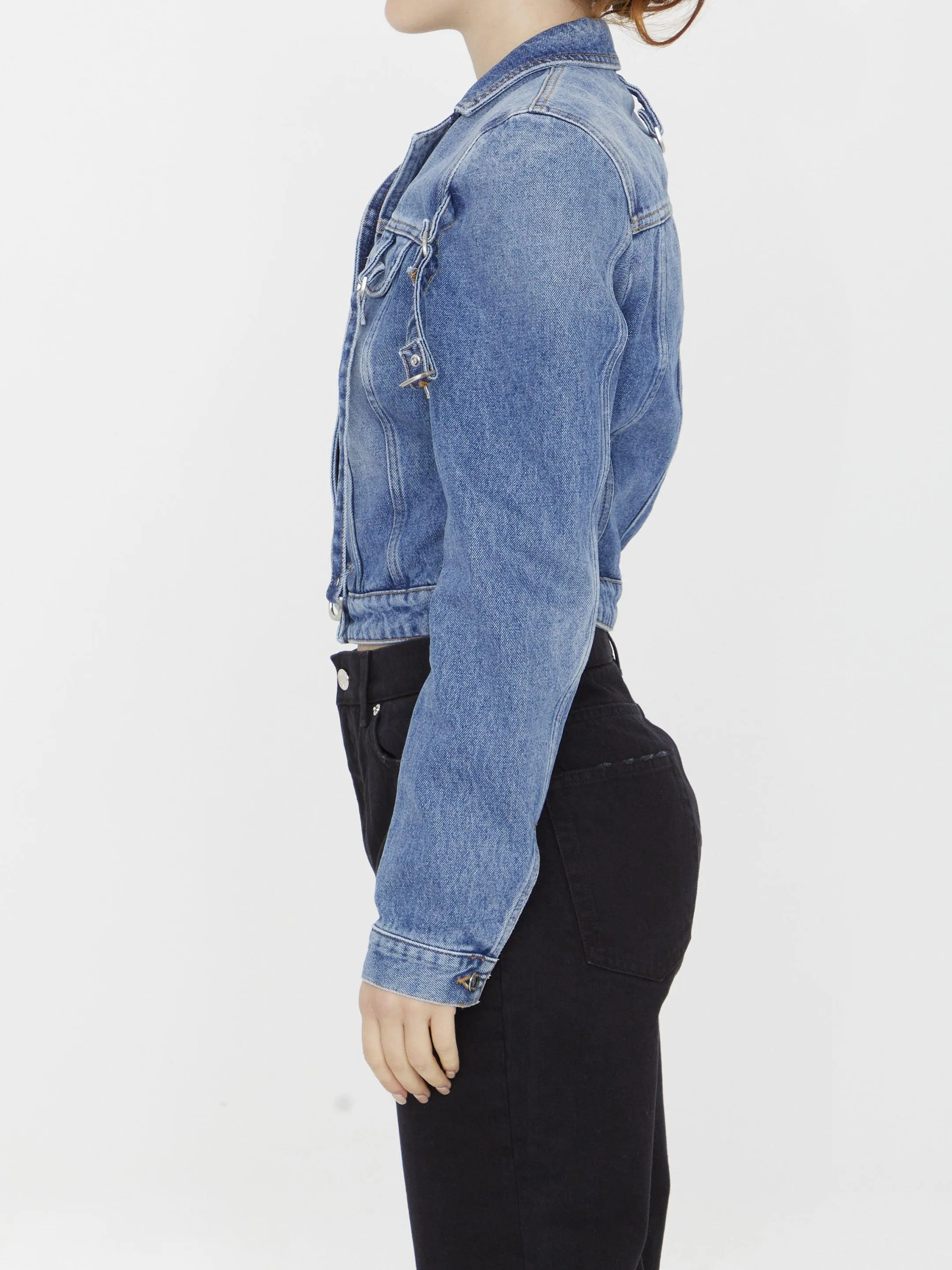 Off White Cargo Crop Denim Jacket