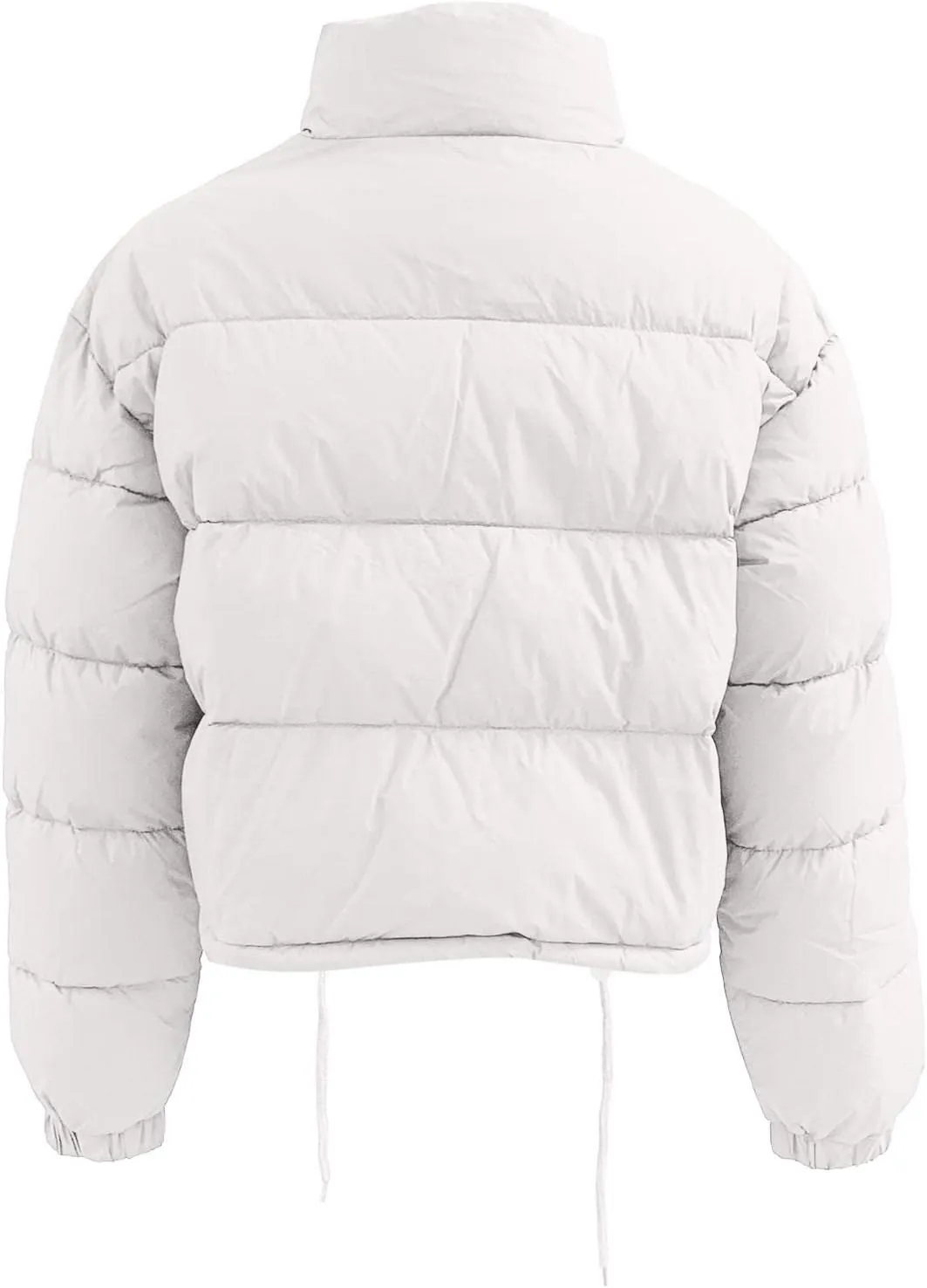 Puffer Jacket for Women Long Sleeve High Neck Full Zip Up Plain Short Down Coat Stand-up Collar Drawstring Autumn Windproof