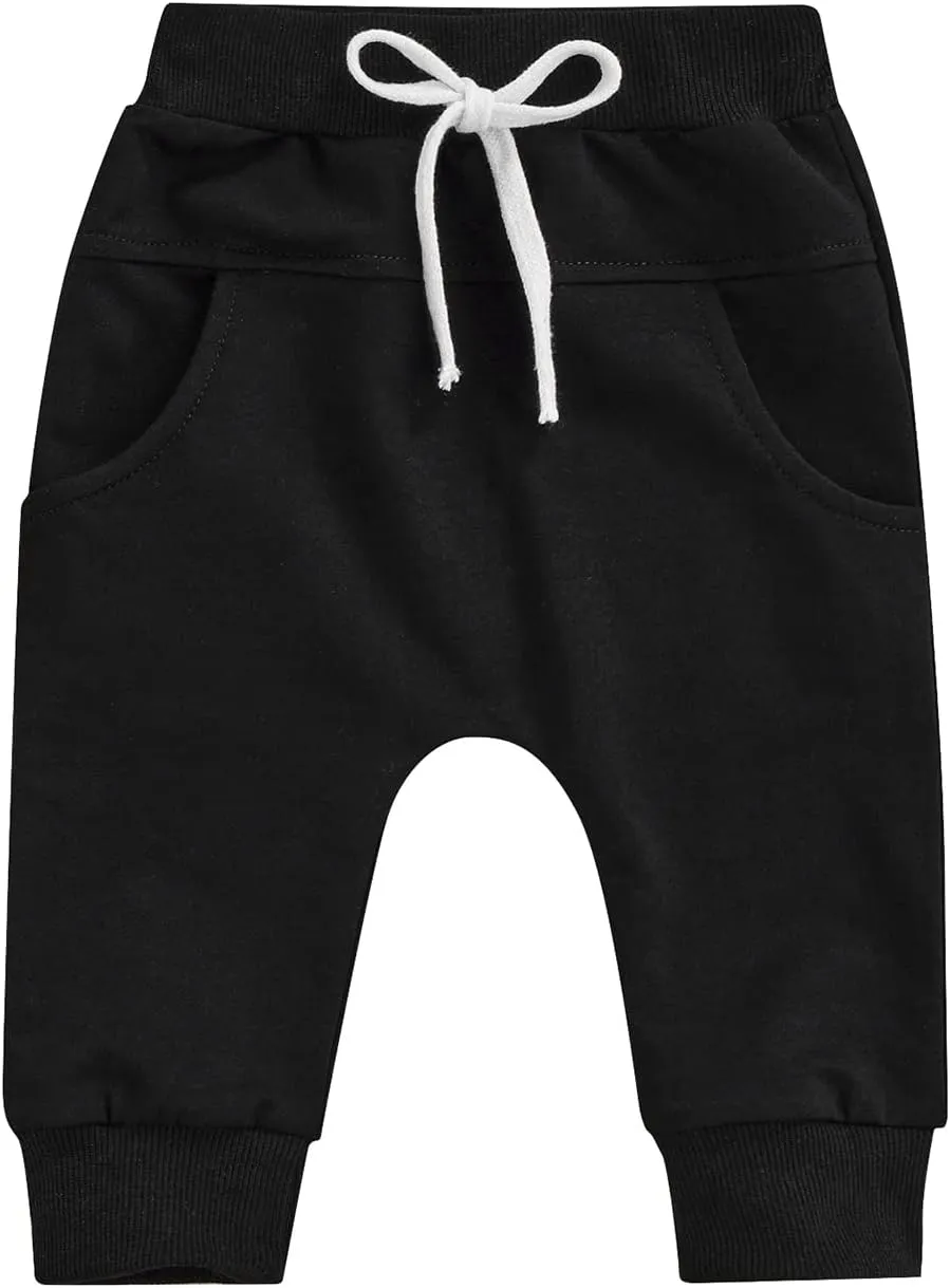 SAYOO Toddler Baby Boys Harem Pants Drawstring Terry Active Joggers Pants Cotton Pull-on Crawling Toddler Fall Sweatpants