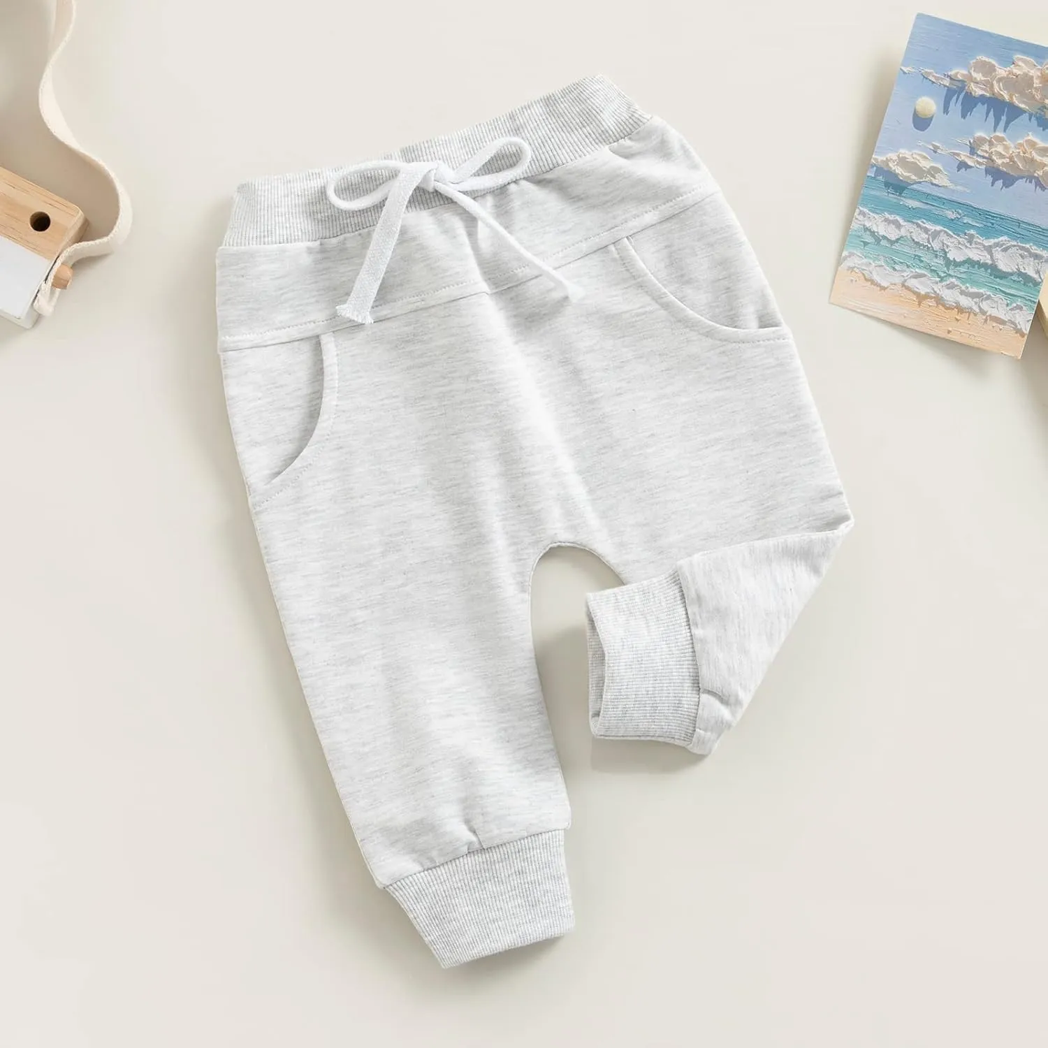 SAYOO Toddler Baby Boys Harem Pants Drawstring Terry Active Joggers Pants Cotton Pull-on Crawling Toddler Fall Sweatpants