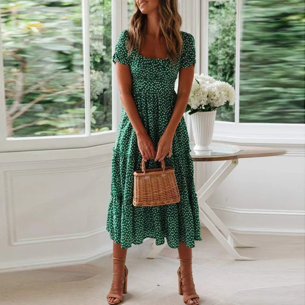 Summer Dresses for Women 2025 Polka Dot Chiffon Elegant Flowy Summer Dress Loose Tiered A Line Boho Beach Sundress