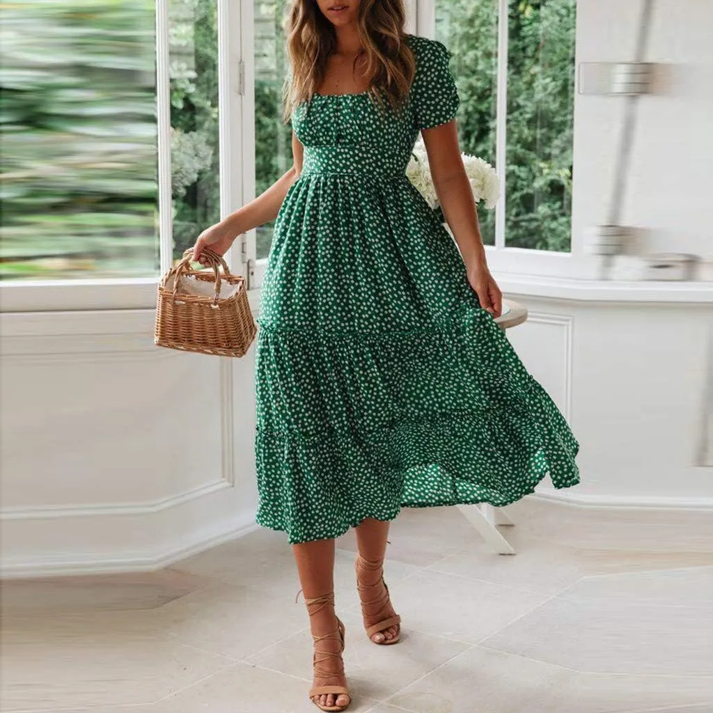 Summer Dresses for Women 2025 Polka Dot Chiffon Elegant Flowy Summer Dress Loose Tiered A Line Boho Beach Sundress