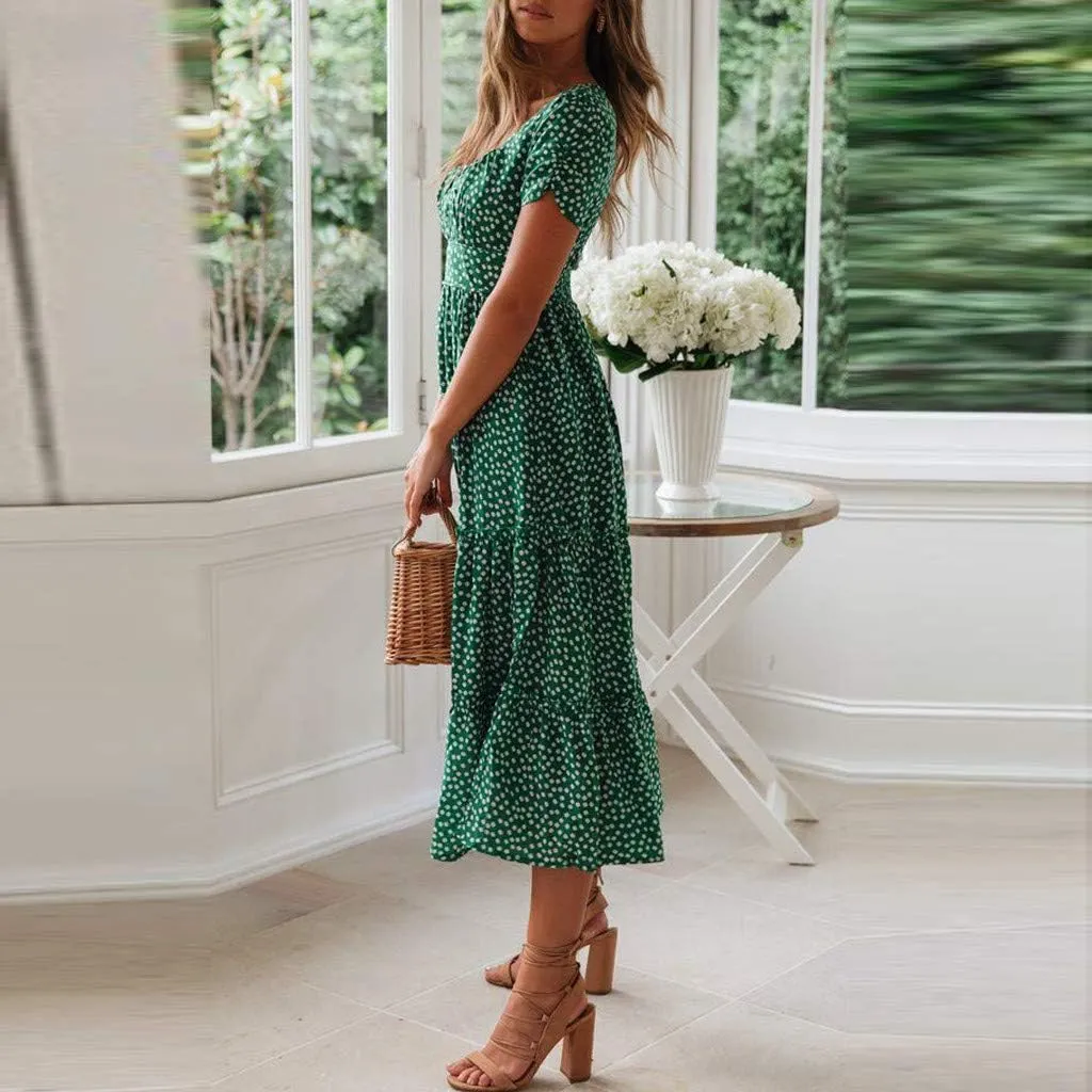 Summer Dresses for Women 2025 Polka Dot Chiffon Elegant Flowy Summer Dress Loose Tiered A Line Boho Beach Sundress
