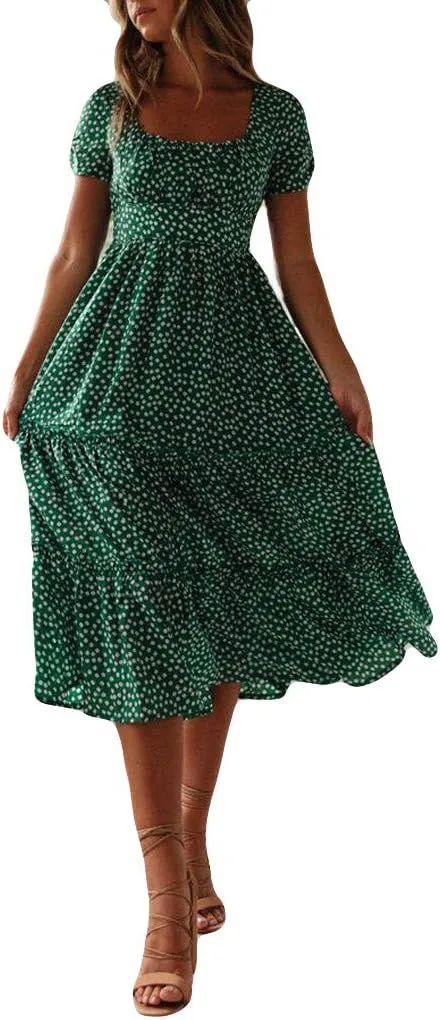 Summer Dresses for Women 2025 Polka Dot Chiffon Elegant Flowy Summer Dress Loose Tiered A Line Boho Beach Sundress