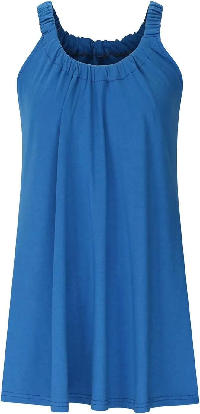 Summer Dresses for Women Casual Sleeveless Fashion Solid Color Dress Loose Round Neck Pleated Vacation Sundress