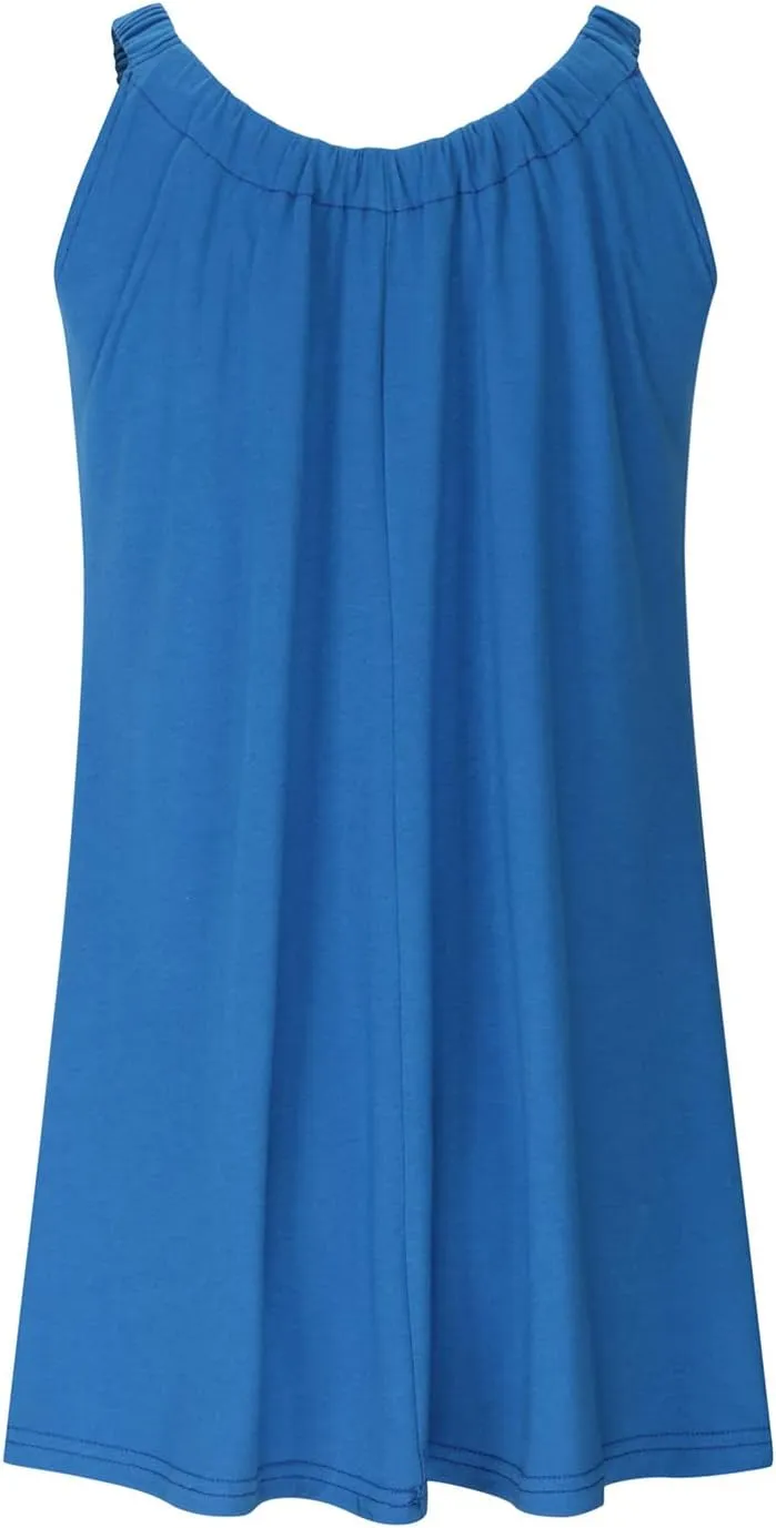 Summer Dresses for Women Casual Sleeveless Fashion Solid Color Dress Loose Round Neck Pleated Vacation Sundress